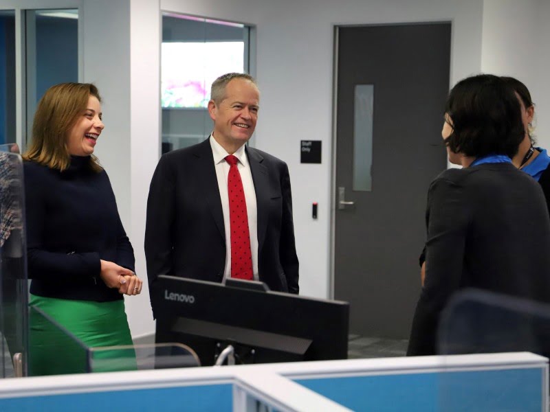 Government Services minister Bill Shorten visits a Services Australia centre in Queensland last year. Image: LinkedIn